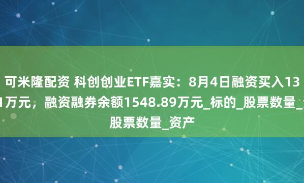 可米隆配资 科创创业ETF嘉实：8月4日融资买入135.11万元，融资融券余额1548.89万元_标的_股票数量_资产