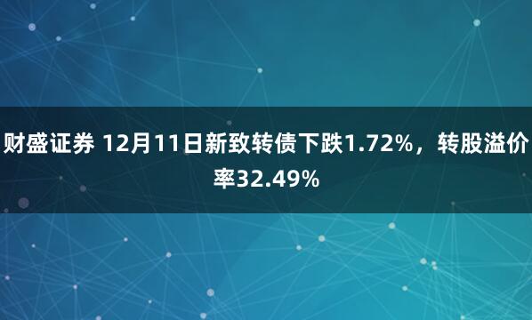 财盛证券 12月11日新致转债下跌1.72%，转股溢价率32.49%